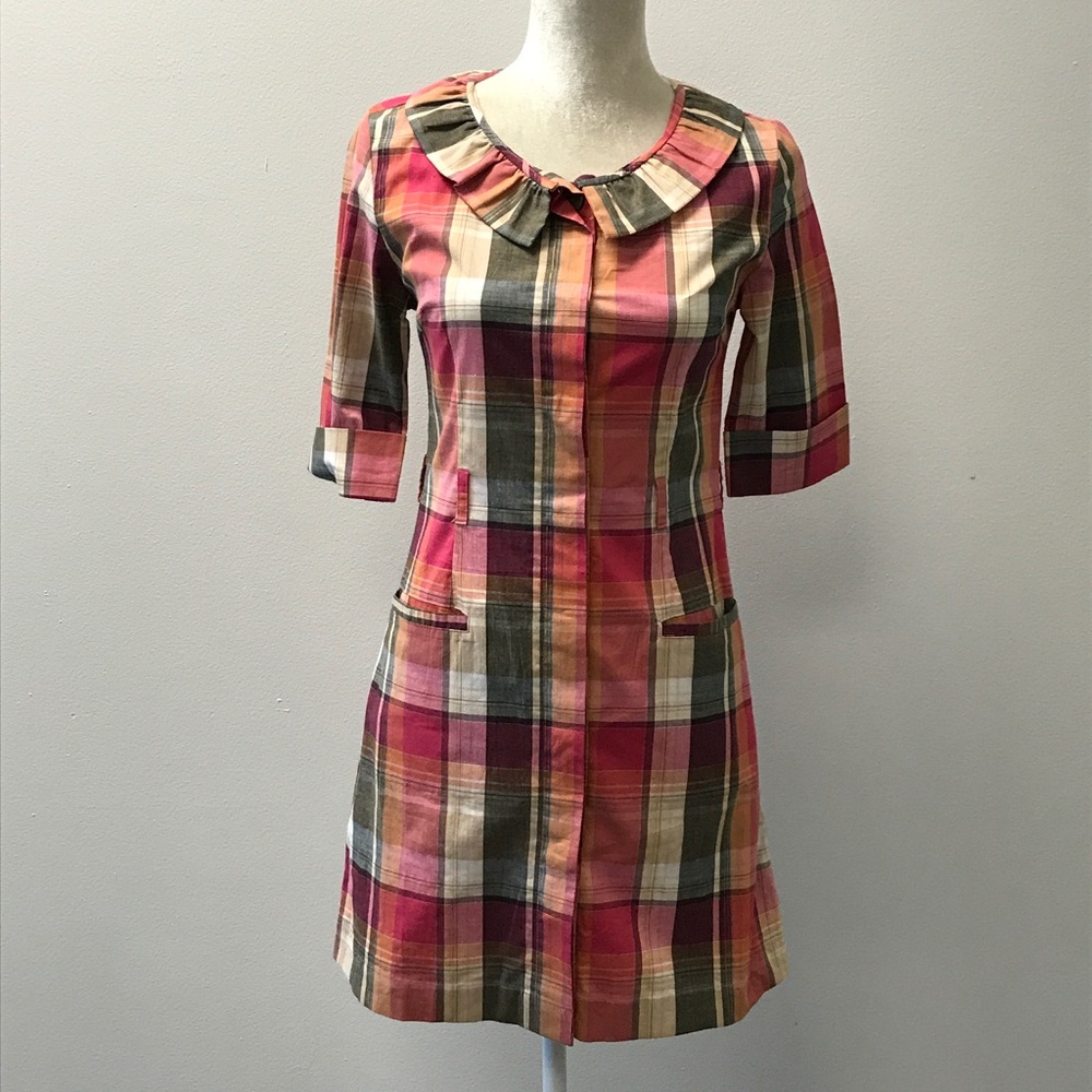 Anthropologie LITTLE YELLOW BUTTON Vintage Button up Dress Pockets!